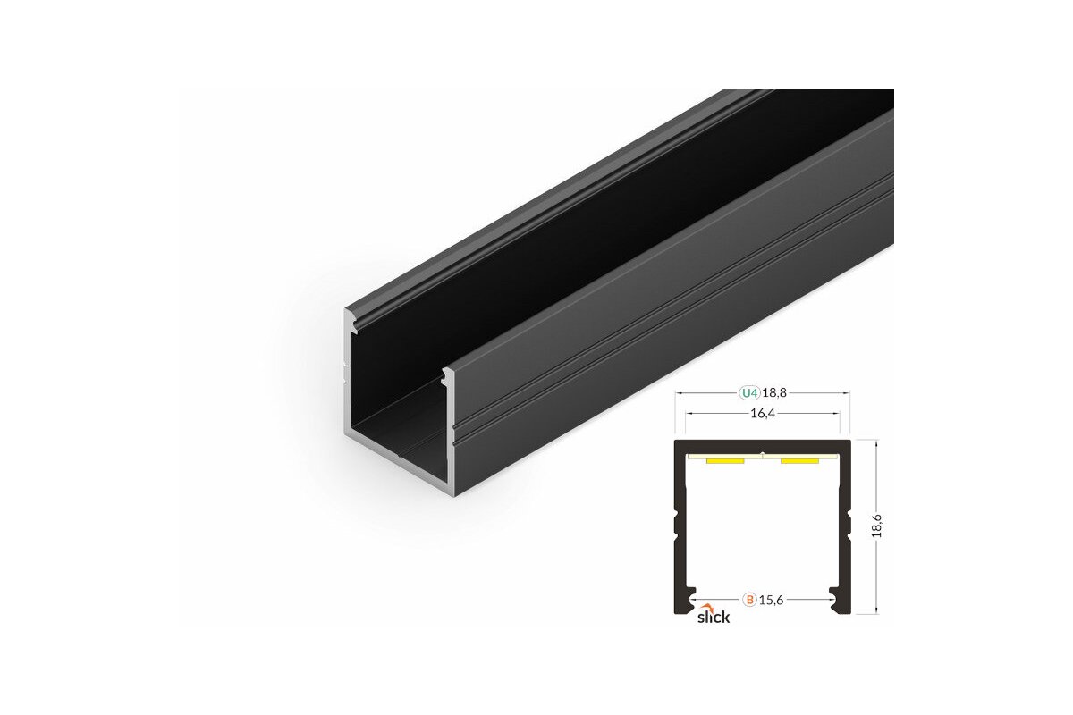 4 Meter LED Alu Profil Aufputz 16mm Serie ECO schwarz eloxiert