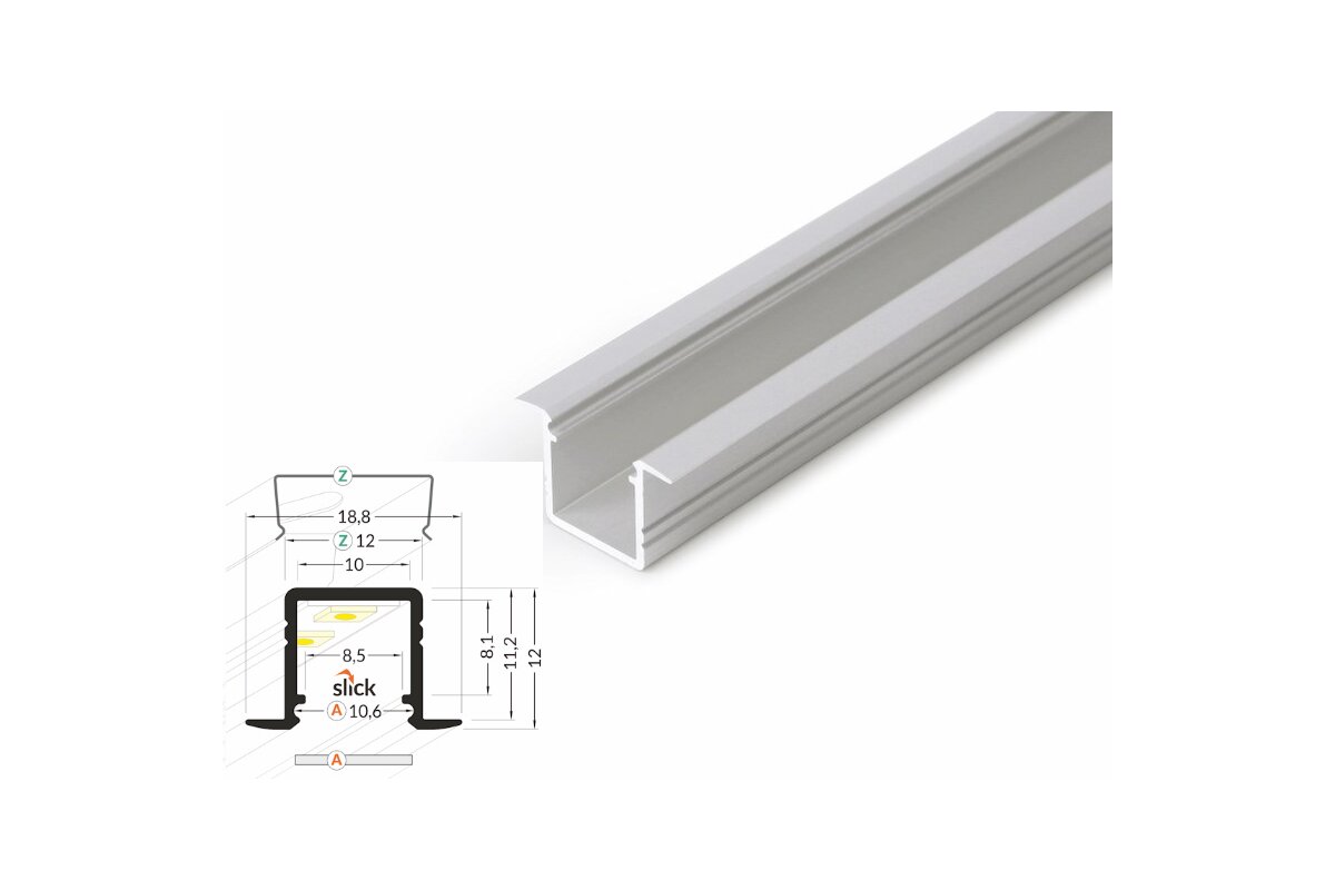 3 Meter LED Alu Profil Einbau 10mm Serie ECO silber