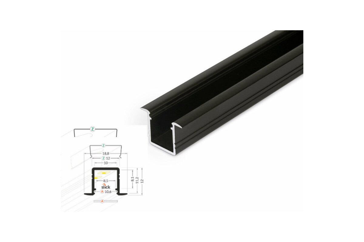3 Meter LED Alu Profil Einbau 10mm Serie ECO schwarz eloxiert