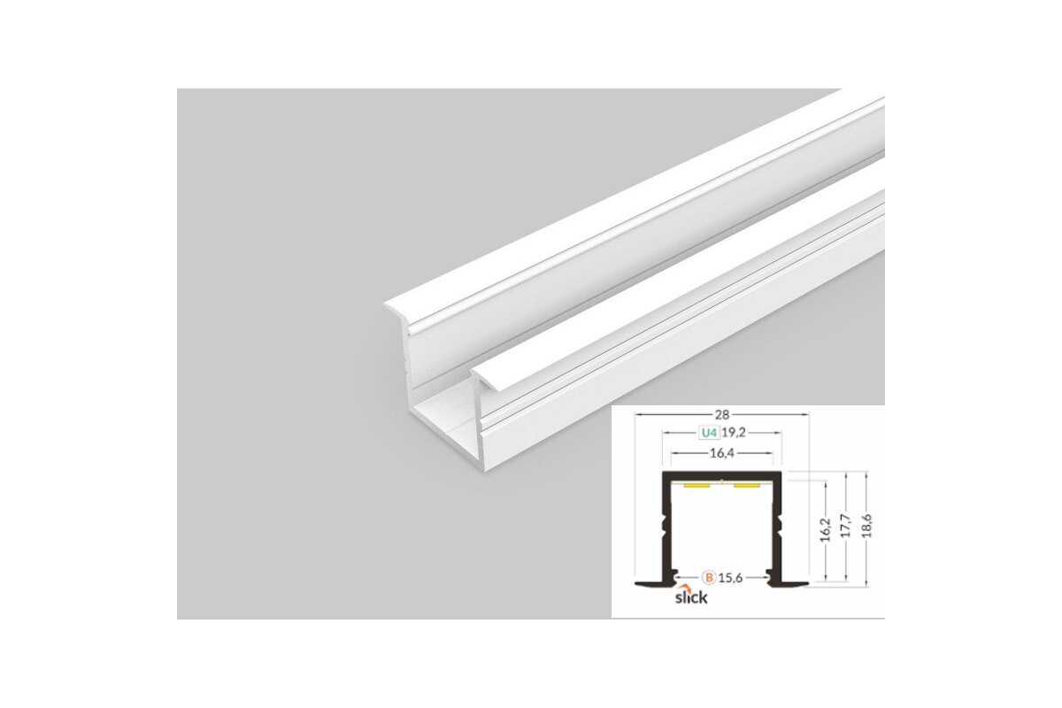 3 Meter LED Alu Profil Einbau 16mm Serie ECO weiß lackiert